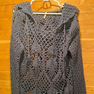 Free People hooded crochet top